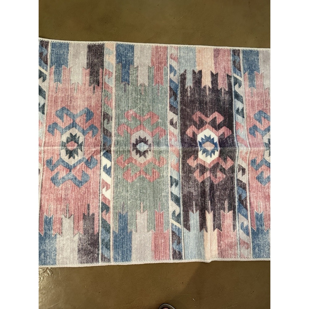 Washable Rug Adiva Rose 2'6"X6'6" Runner Pink Blue Green Purp Southwestern ROS20